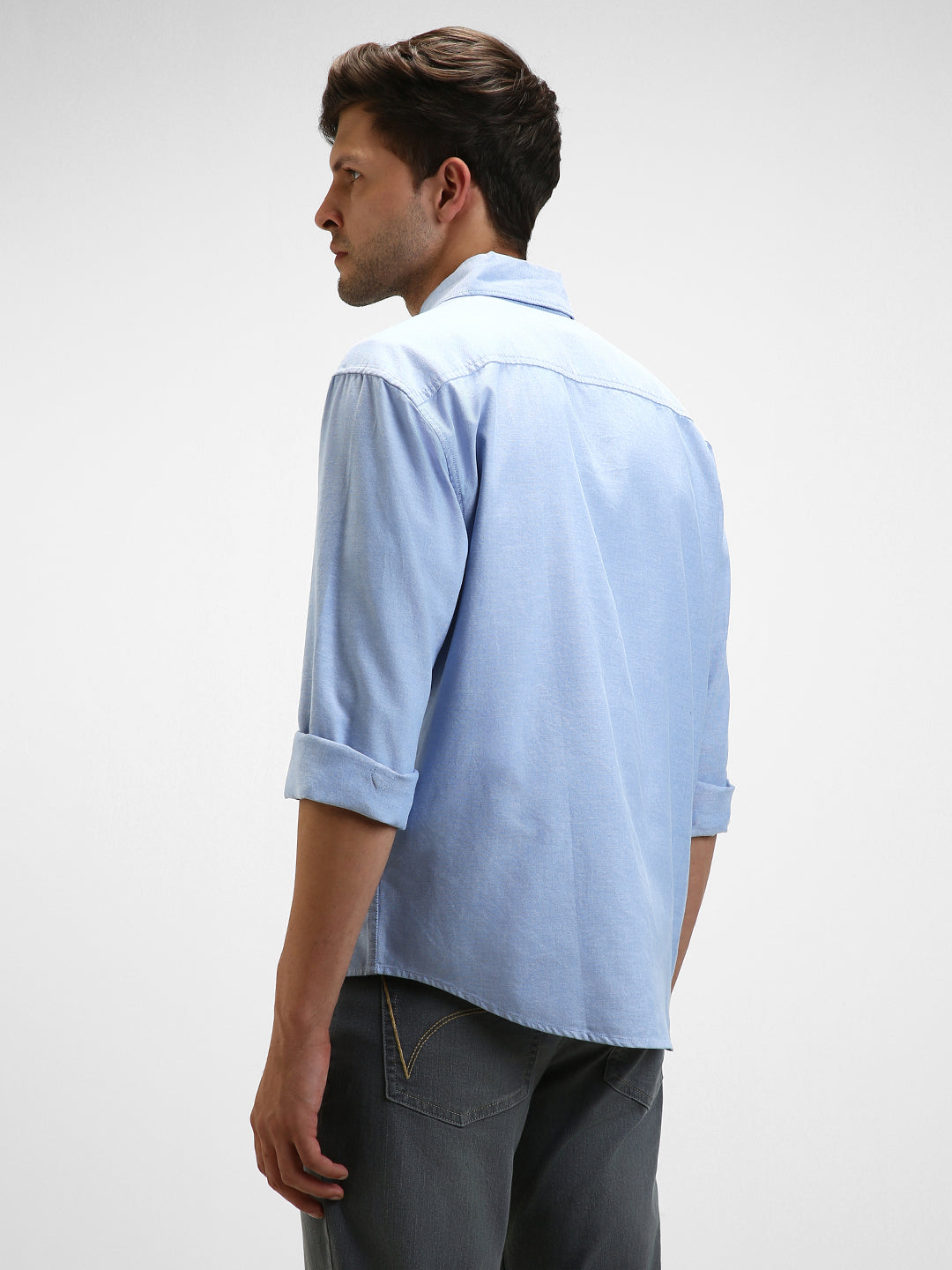 Men's Button Down Collar Regular Fit Solid Blue Casual Shirts