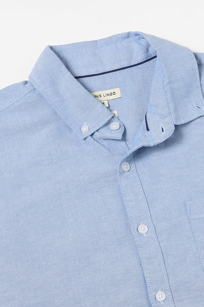 Men's Button Down Collar Regular Fit Solid Blue Casual Shirts