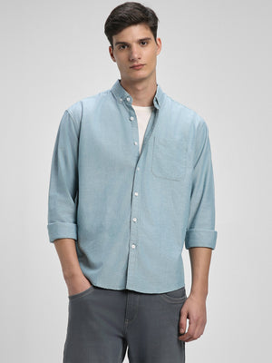 Men's Button Down Collar Regular Fit Solid Green Casual Shirts