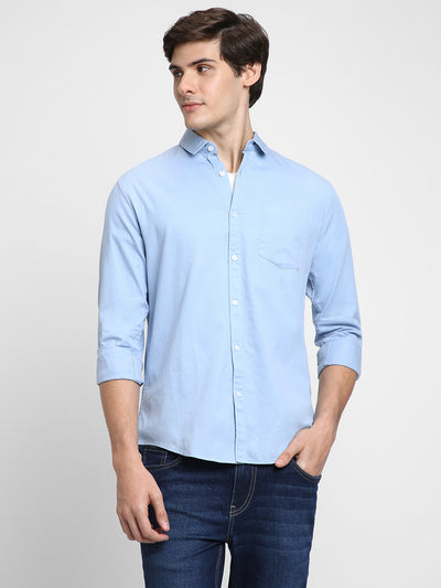 Men's Regular Collar Regular Fit Solid Blue Casual Shirts