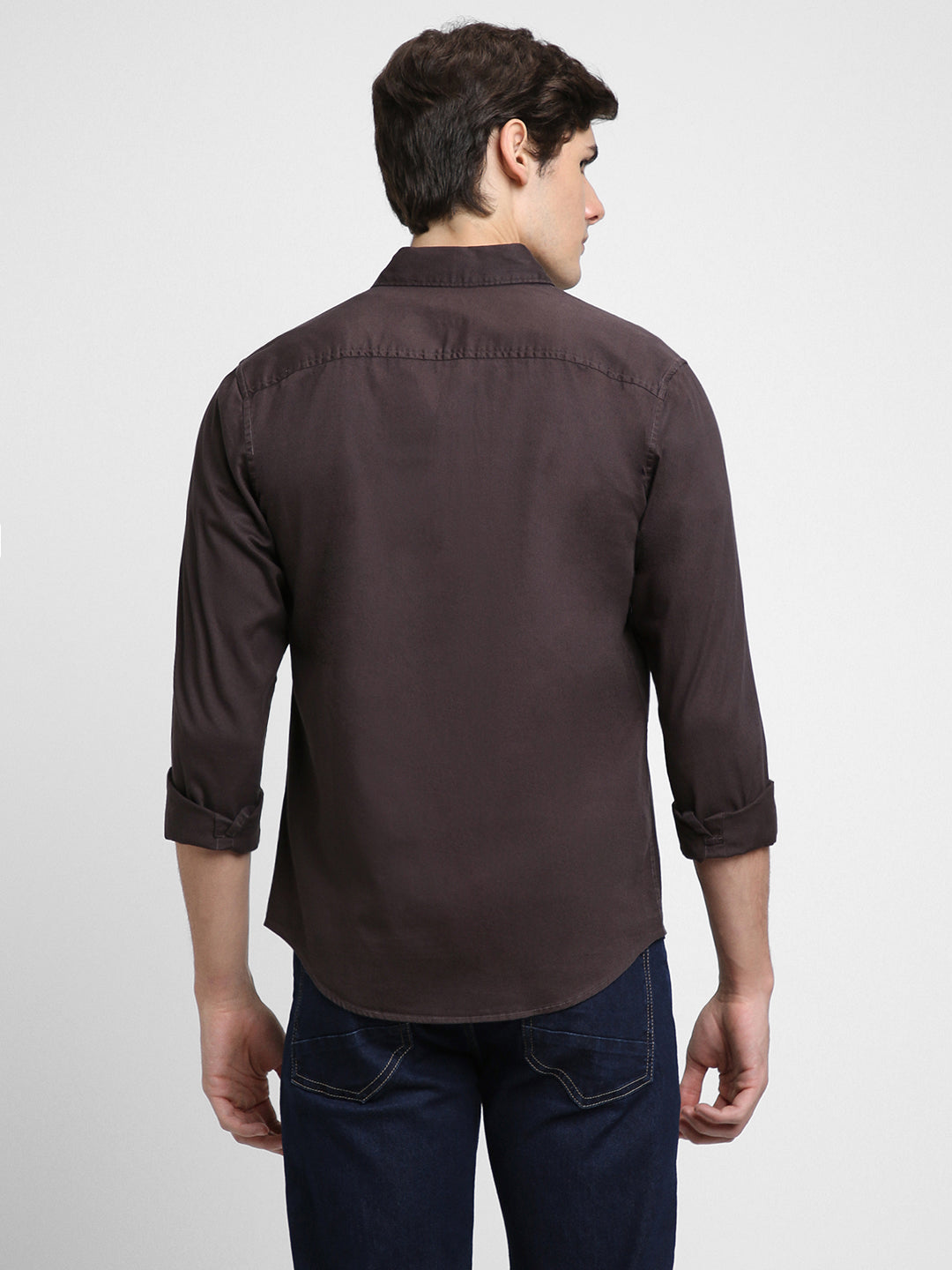 Men's Regular Collar Regular Fit Solid Charcoal Casual Shirts