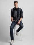 Dennis Lingo Men's Regular Collar Slim Fit Stripes Grey Casual Shirts