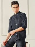 Men's Button Down Collar Slim Fit Washed Grey Denim Shirt