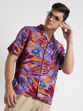 Dennis Lingo Men's Cuban Collar Regular Fit Print Multicolour Casual Shirt
