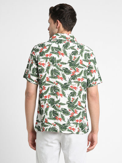 Men's Cuban Collar Regular Fit Print White Casual Shirts