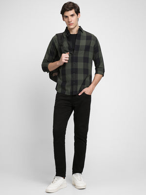 Men's Regular Collar Regular Fit Checks Green Casual Shirt