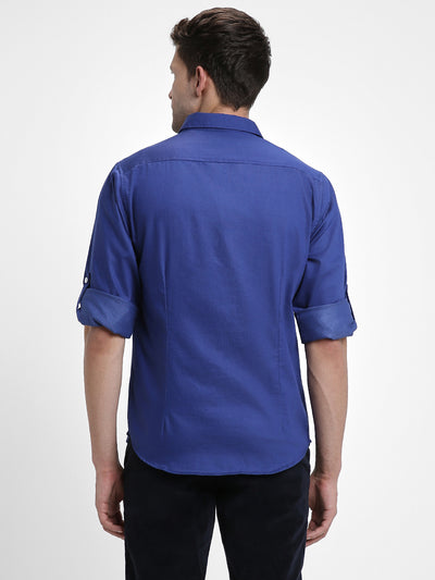 Men's Regular Collar Slim Fit Solid Navy Casual Shirts
