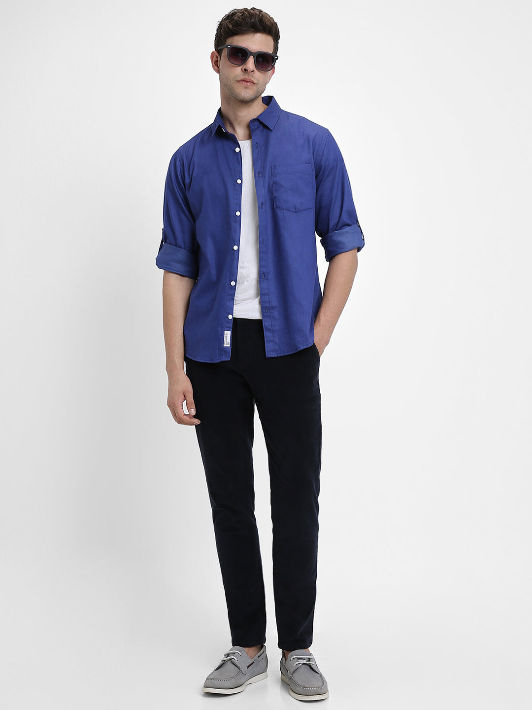 Men's Regular Collar Slim Fit Solid Navy Casual Shirts