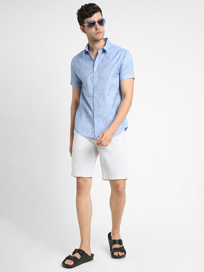 Men's Regular Collar Slim Fit Solid Blue Casual Shirts