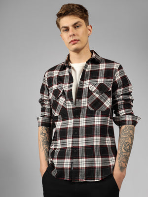 Men's Black Checks Spread Collar Full Sleeve Relaxed Fit Shirt