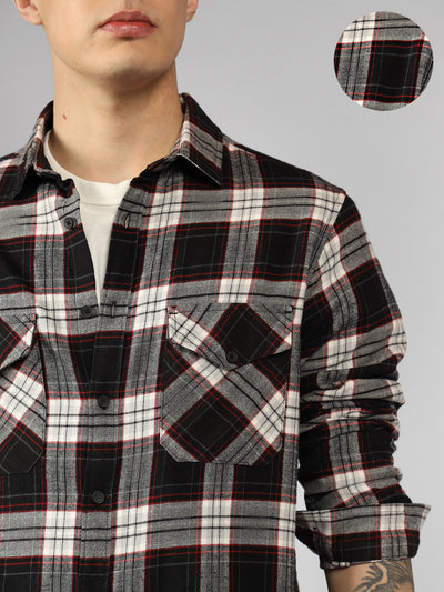Men's Black Checks Spread Collar Full Sleeve Relaxed Fit Shirt