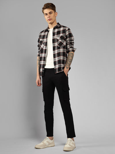 Men's Black Checks Spread Collar Full Sleeve Relaxed Fit Shirt