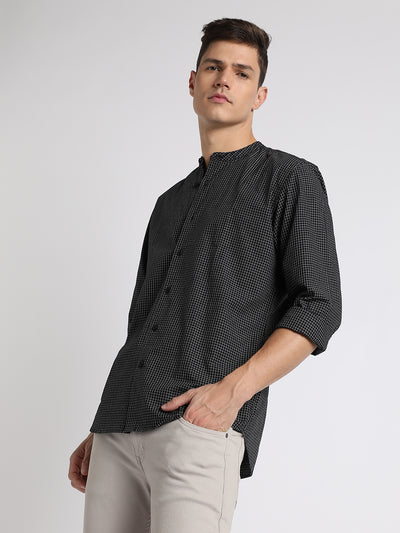 Men's Regular Collar Slim Fit Checks Navy Casual Shirts