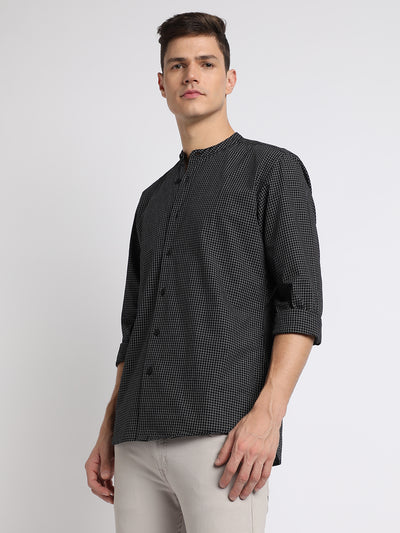 Men's Regular Collar Slim Fit Checks Navy Casual Shirts