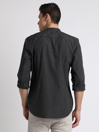 Men's Regular Collar Slim Fit Checks Navy Casual Shirts