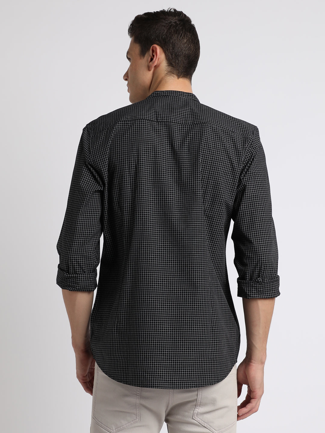 Men's Regular Collar Slim Fit Checks Navy Casual Shirts