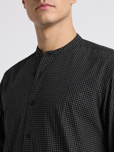 Men's Regular Collar Slim Fit Checks Navy Casual Shirts