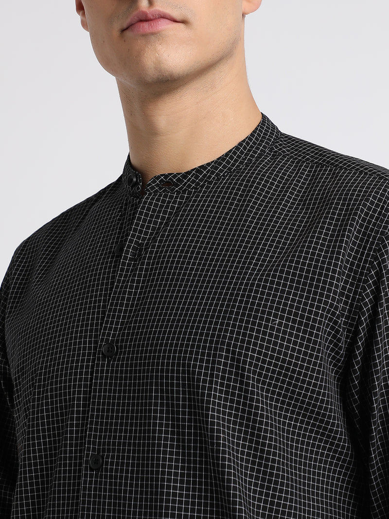 Men's Regular Collar Slim Fit Checks Navy Casual Shirts