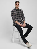 Men's Regular Collar Slim Fit Checks Black Casual Shirts
