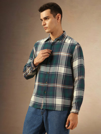 Men's Navy Checks Full Sleeves Flannel Shacket
