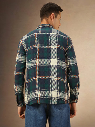Men's Navy Checks Full Sleeves Flannel Shacket