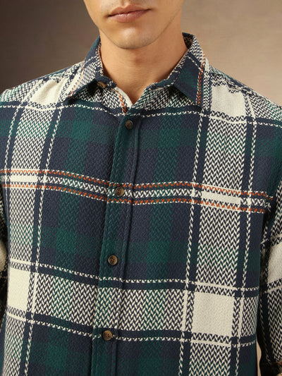 Men's Navy Checks Full Sleeves Flannel Shacket
