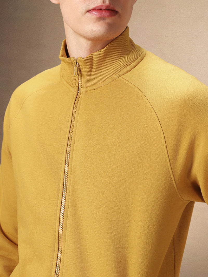 Men's Solid Mustard Full Sleeves Front-Open Sweatshirt