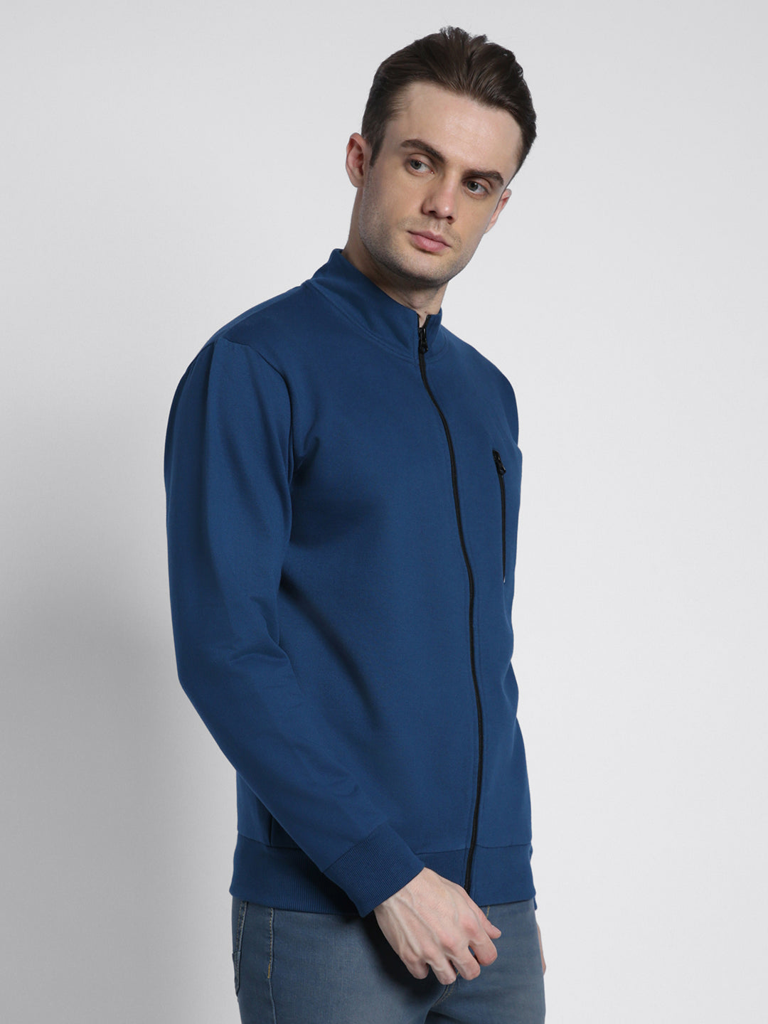 Dennis Lingo Men's Blue Mock Neck Full Sleeves Sweatshirt