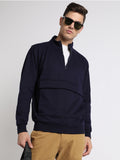 Dennis Lingo Men's Mock Neck Regular Fit Solid Patch Pocket Navy Sweatshirt