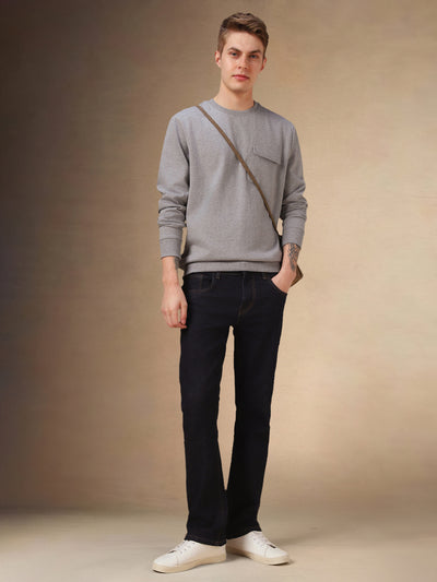Men's Grey Solid Round Neck Full Sleeves Sweatshirt