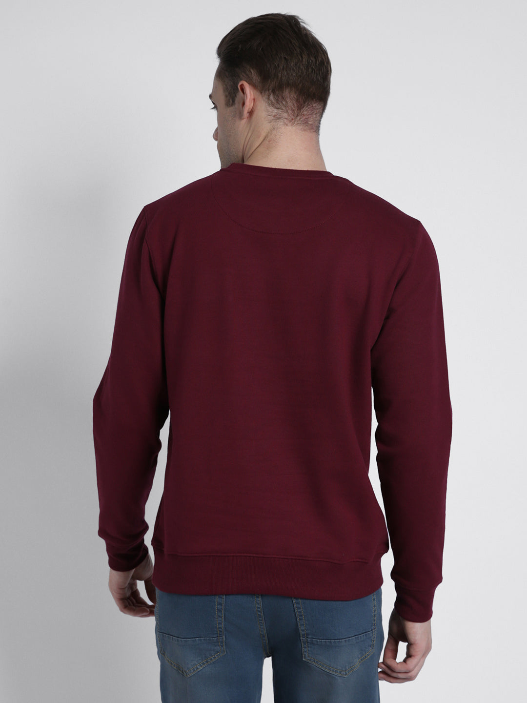 Dennis Lingo Men's Mock Neck Regular Fit Solid Patch Pocket Maroon Sweatshirt