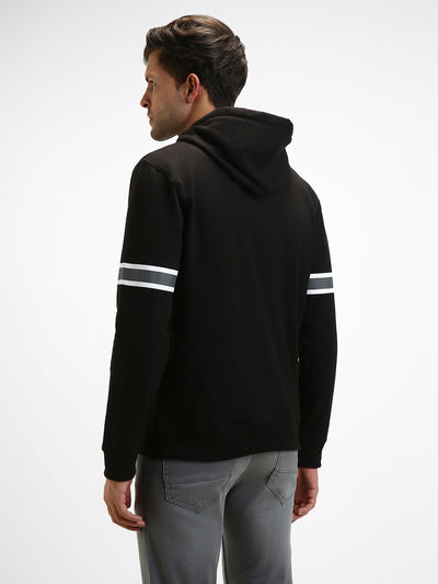 Men's Black Striped Sleeves Hooded Sweatshirt