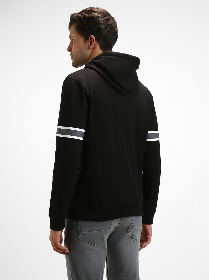 Men's Black Striped Sleeves Hooded Sweatshirt