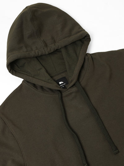 Men's Olive Striped Sleeves Hooded Sweatshirt