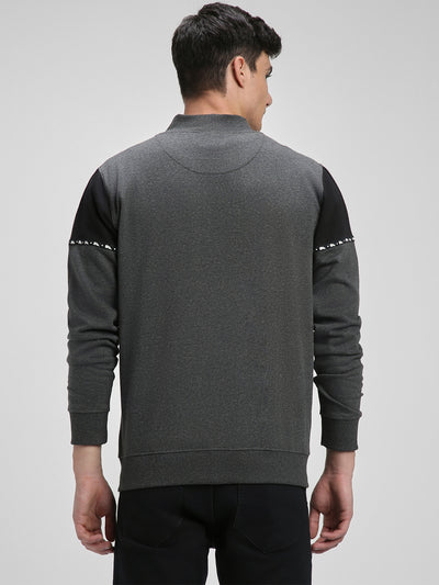Dennis Lingo Men's Dark Grey Mock Neck Full Sleeves Zipper Front Sweatshirt