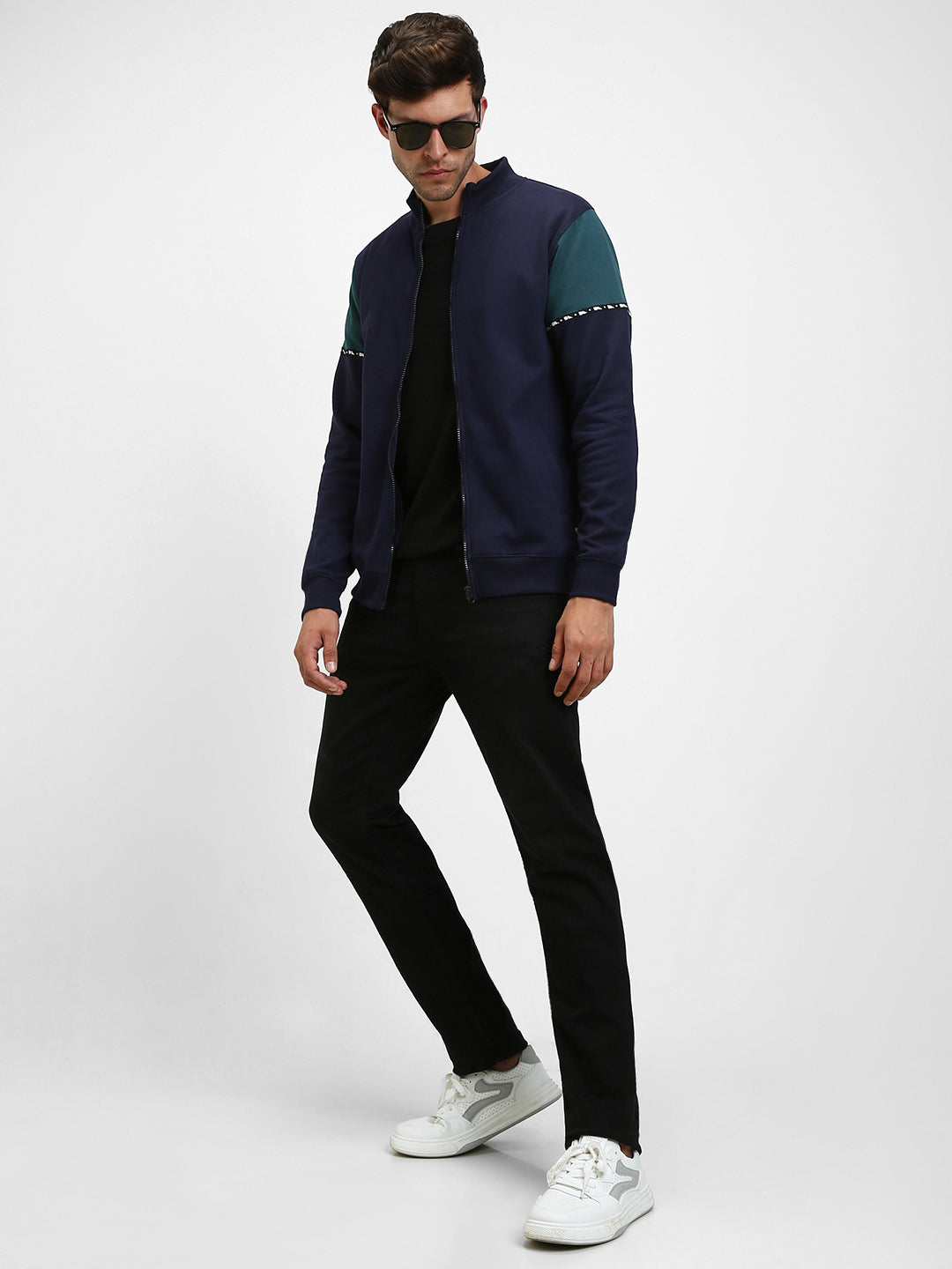 Men's Mock Neck Regular Fit Panelling Navy Sweatshirt