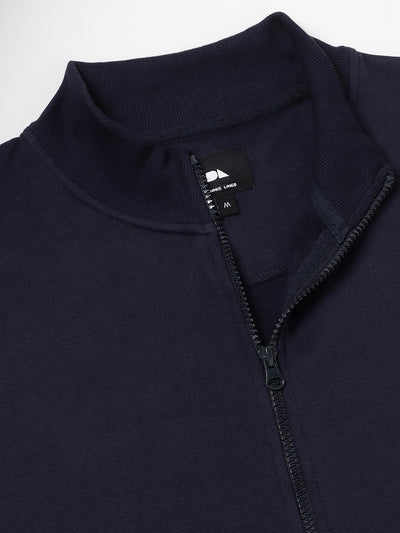 Dennis Lingo Men's Mock Neck Regular Fit Panelling Navy Sweatshirt