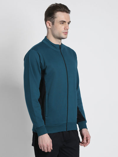 Dennis Lingo Men's Teal Mock Neck Full Sleeves Zipper front Sweatshirt