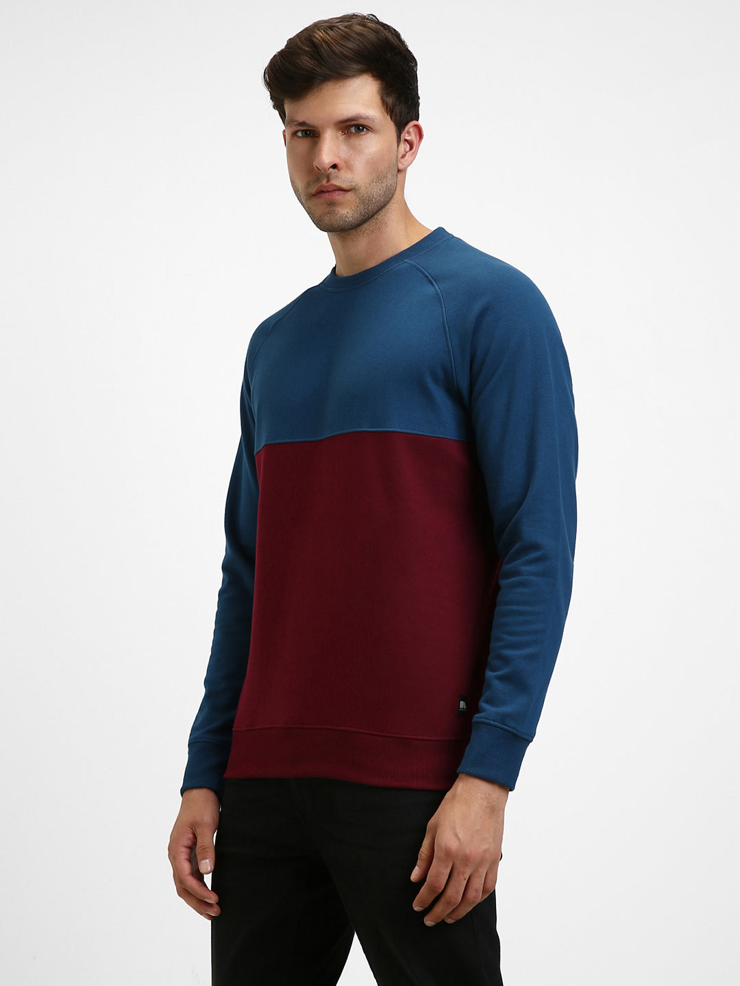 Dennis Lingo Men's Mock Neck Regular Fit Colourblock Blue Sweatshirt