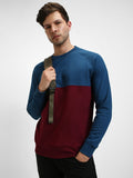 Men's Mock Neck Regular Fit Colourblock Blue Sweatshirt