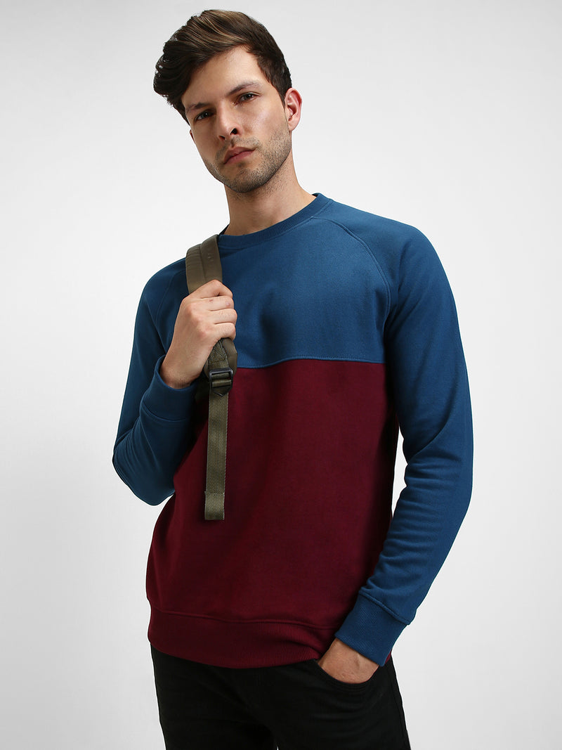 Dennis Lingo Men's Mock Neck Regular Fit Colourblock Blue Sweatshirt