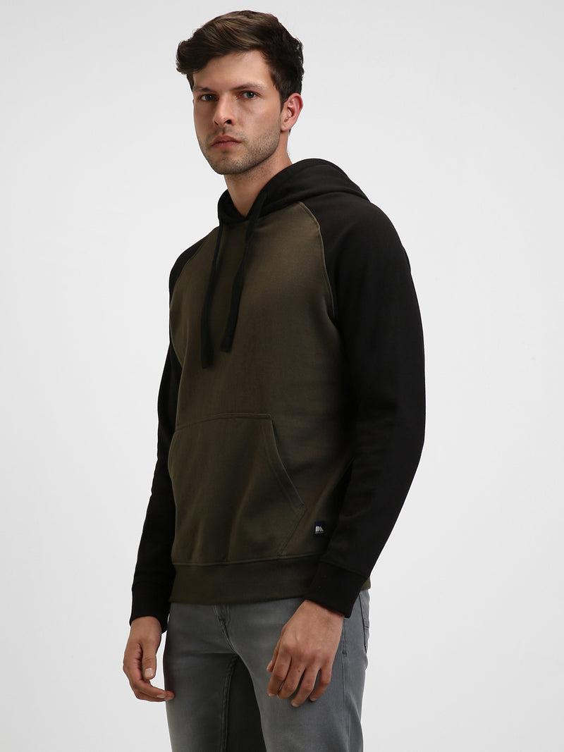 Men's Olive colorblock Hooded Sweatshirt