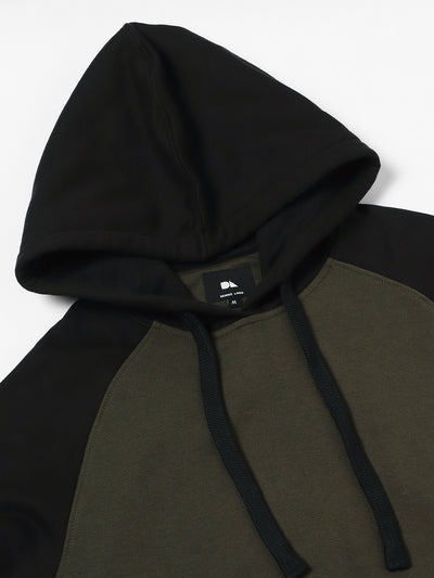 Men's Olive colorblock Hooded Sweatshirt