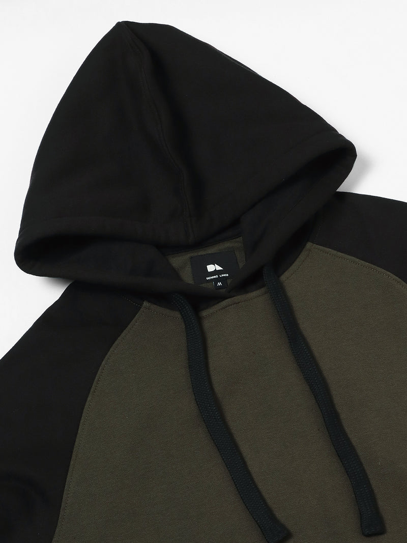 Men's Olive colorblock Hooded Sweatshirt