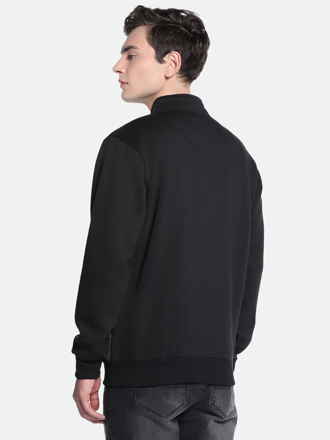 Men's Mock Neck Regular Fit Colourblock Dark Grey Sweatshirt