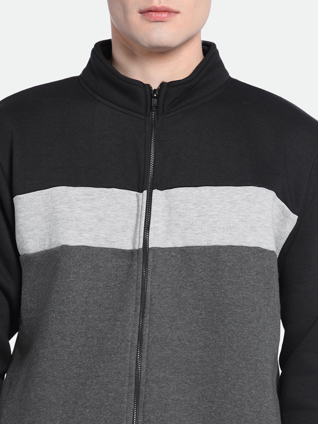 Men's Mock Neck Regular Fit Colourblock Dark Grey Sweatshirt