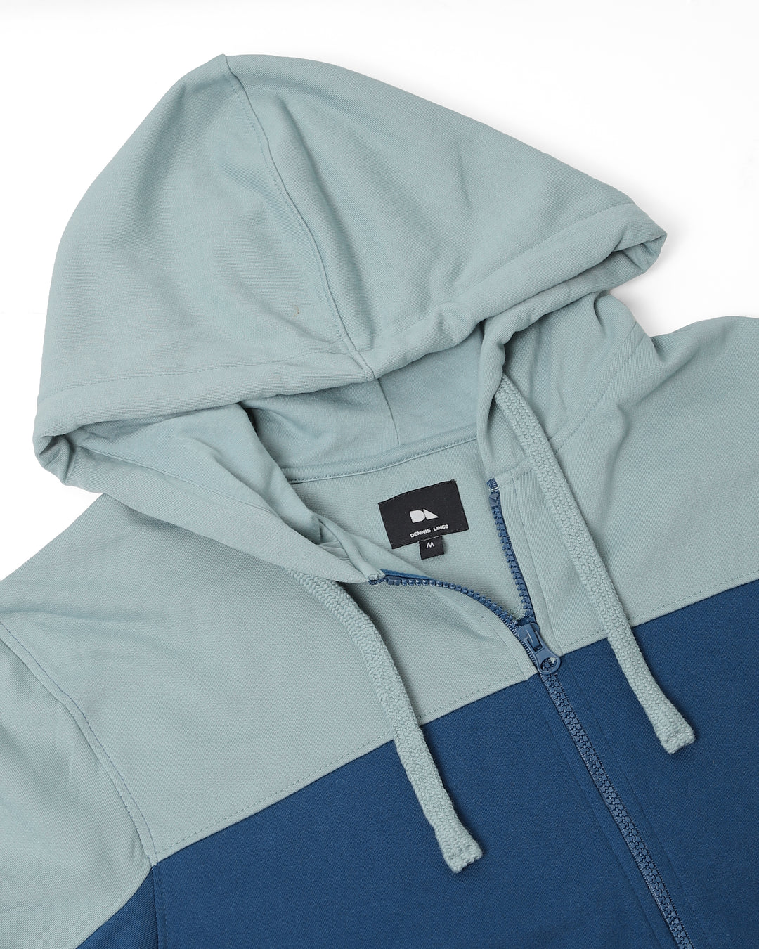 Men's Blue Colorblock Front-Open Hooded Sweatshirt