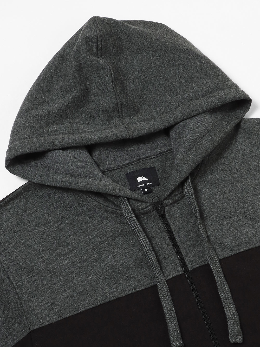 Men's Dark Grey Colorblock Front-Open Hooded Sweatshirt