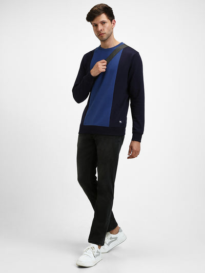 Men's Mock Neck Regular Fit Colourblock Navy Sweatshirt