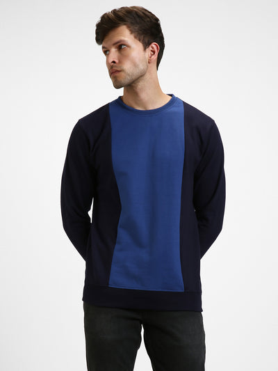 Men's Mock Neck Regular Fit Colourblock Navy Sweatshirt